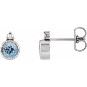 Ladies 4 mm Natural Aquamarine Natural Diamond Earrings — Sterling Silver