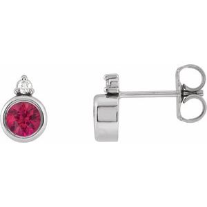 Ladies 4 mm Natural Ruby Natural Diamond Earrings — 14K White Gold
