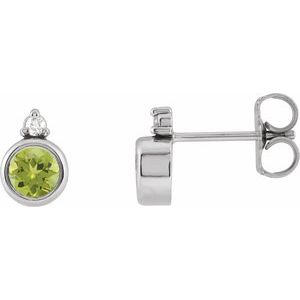 Ladies 4 mm Natural Peridot Natural Diamond Earrings — 14K White Gold