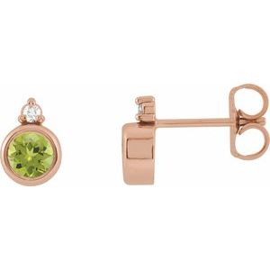 Ladies 4 mm Natural Peridot Natural Diamond Earrings — 14K Rose Gold