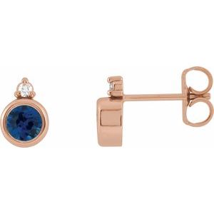 Ladies 4 mm Natural Blue Sapphire Natural Diamond Earrings — 14K Rose Gold