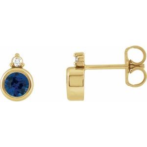 Ladies 4 mm Natural Blue Sapphire Natural Diamond Earrings — 14K Yellow Gold