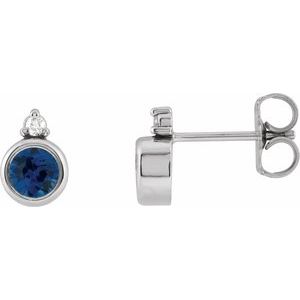 Ladies 4 mm Natural Blue Sapphire Natural Diamond Earrings — 14K White Gold