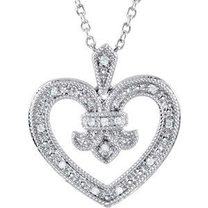 Ladies Natural Diamond Heart Necklace (I2, H+) — Sterling Silver