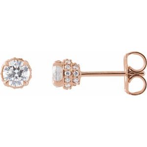 Ladies Natural Diamond Hidden Halo-Style Stud Earrings — 14K Rose Gold