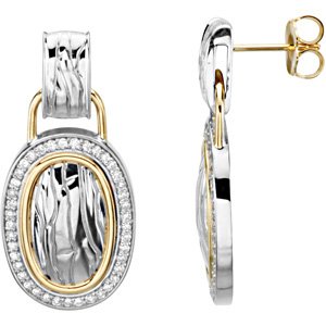 Ladies Natural Diamond Zebra Skin Earring — Sterling Silver & 14K Yellow Gold