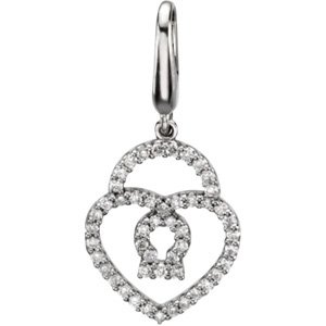Ladies 1/4 Natural Diamond Heart Padlock Charm/Pendant (I1, G-H) — 14K White Gold