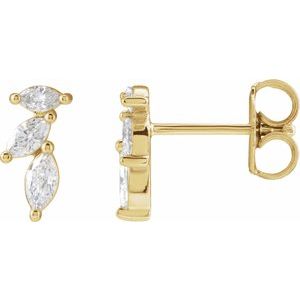 Ladies Natural Diamond Nature-Inspired Earrings — 14K Yellow Gold