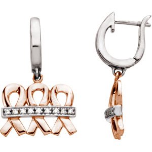 Ladies 14K Rose/ Natural Diamond Earrings — 14K Rose/White Gold