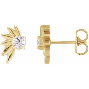 Ladies Natural Diamond Half-Flower Earrings — 14K Yellow Gold