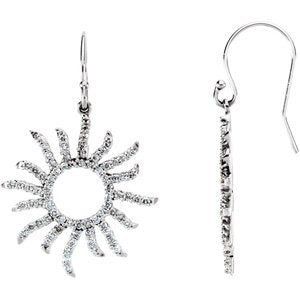 Ladies Natural Diamond Sun Earrings — 14K White Gold