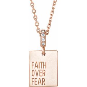 Ladies Natural Diamond Faith Over Fear Necklace (I1, G-H) — 14K Rose Gold