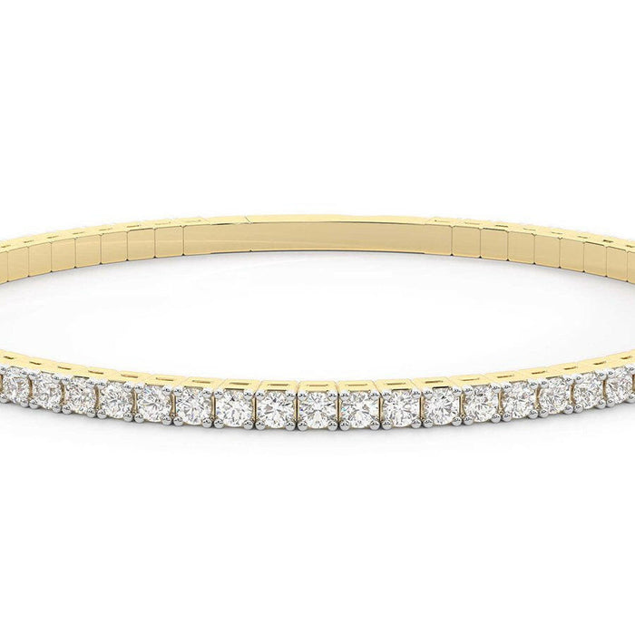 4 Prong Round Flexi Tennis Bangle - 14k Yellow Gold, 3.00 Ct (12442) Databazaar.com