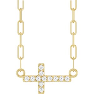 Ladies Natural Diamond Sideways Cross Necklace (I1, G-H) — 14K Yellow Gold