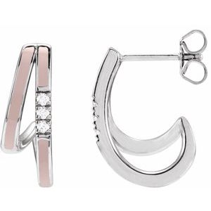 Ladies Natural Diamond Pink Enamel 17.3 mm Hoop Earrings (I1, G-H) — 14K White Gold