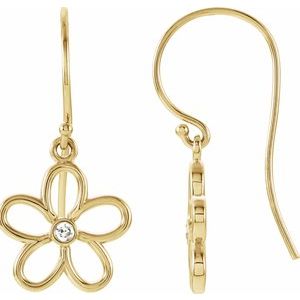 Ladies Natural Diamond Flower Earrings — 14K Yellow Gold