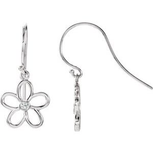 Ladies Natural Diamond Flower Earrings — Sterling Silver
