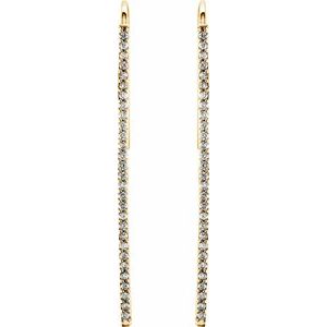 Ladies Natural Diamond Vertical Bar Earrings — 14K Yellow Gold