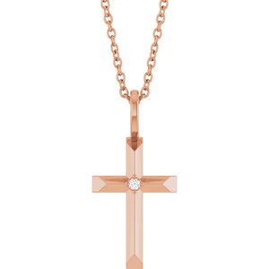 Ladies Natural Diamond Cross Necklace (I1, G-H) — 14K Rose Gold