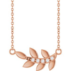 Ladies Natural Diamond Leaf Necklace (I1, G-H) — 14K Rose Gold