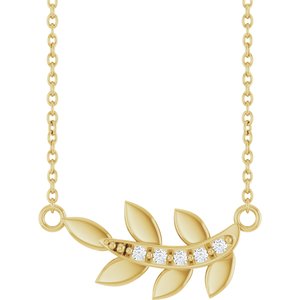 Ladies Natural Diamond Leaf Necklace (I1, G-H) — 14K Yellow Gold