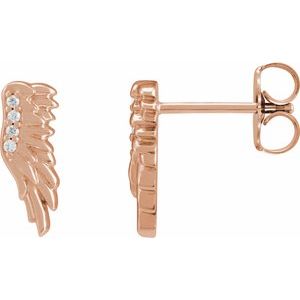 Ladies Natural Diamond Angel Wing Earrings — 14K Rose Gold