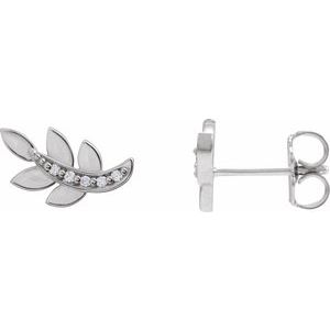 Ladies Natural Diamond Leaf Earrings — Sterling Silver