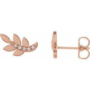 Ladies Natural Diamond Leaf Earrings — 14K Rose Gold