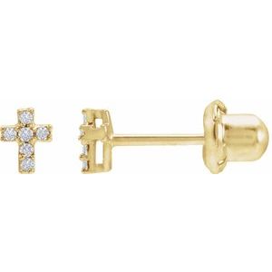 Ladies Natural Diamond Cross Inverness® Piercing Stud Earrings — 14K Yellow Gold