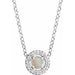Ladies Cabochon Natural White Opal Natural Diamond Halo-Style Necklace (I1, G-H) — Sterling Silver