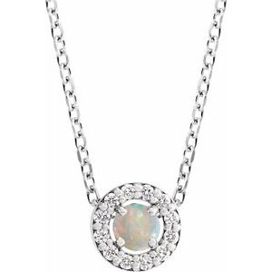 Ladies Cabochon Natural White Opal Natural Diamond Halo-Style Necklace (Si2-Si3, G-H) — Platinum
