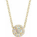 Ladies Cabochon Natural White Opal Natural Diamond Halo-Style Necklace (I1, G-H) — 14K Yellow Gold