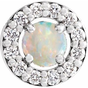 Ladies Cabochon Natural White Opal Natural Diamond Halo-Style Pendant (I1, G-H) — Sterling Silver