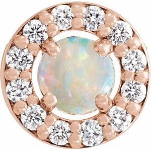 Ladies Cabochon Natural White Opal Natural Diamond Halo-Style Pendant (I1, G-H) — 14K Rose Gold