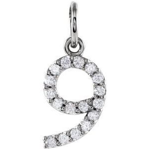 Ladies Natural Diamond Numeral 9 Charm/Pendant — 14K White Gold