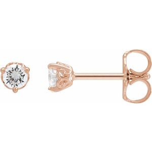 Ladies Natural Diamond Scroll Earrings (I1, G-H) — 14K Rose Gold