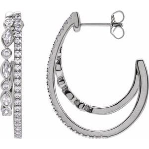 Ladies Natural Diamond 30.5 mm Hoop Earrings (I1, G-H) — 14K White Gold