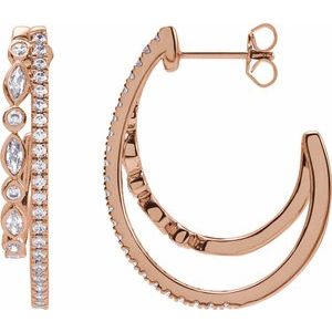 Ladies Natural Diamond 30.5 mm Hoop Earrings (I1, G-H) — 14K Rose Gold