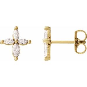 Ladies Natural Diamond Cross Earrings — 14K Yellow Gold