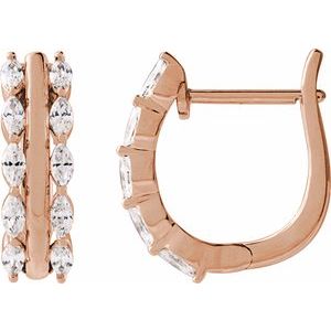 Ladies Natural Diamond Hinged 15 mm Hoop Earrings (I1, G-H) — 14K Rose Gold