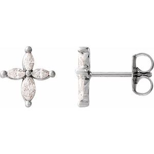 Ladies Natural Diamond Cross Earrings — Sterling Silver