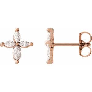 Ladies Natural Diamond Cross Earrings — 14K Rose Gold