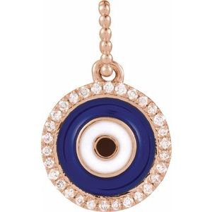 Ladies Natural Diamond Blue Enameled Evil Eye Pendant — 14K Rose Gold