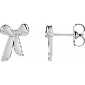 Ladies Natural Diamond Bow Earrings — Sterling Silver