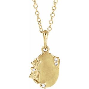 Ladies Natural Diamond Engravable Floral Necklace (I1, G-H) — 14K Yellow Gold