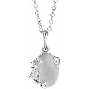 Ladies Natural Diamond Engravable Floral Necklace (I1, G-H) — 14K White Gold