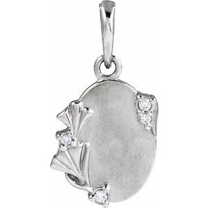 Ladies Natural Diamond Engravable Floral Pendant (I1, G-H) — 14K White Gold