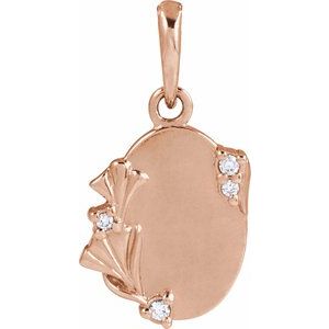 Ladies Natural Diamond Engravable Floral Pendant (I1, G-H) — 14K Rose Gold