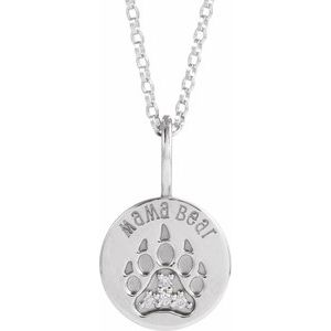 Ladies Natural Diamond Mama Bear Necklace (I1, G-H) — 14K White Gold