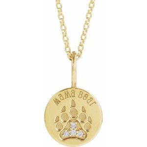 Ladies Natural Diamond Mama Bear Necklace (I1, G-H) — 14K Yellow Gold